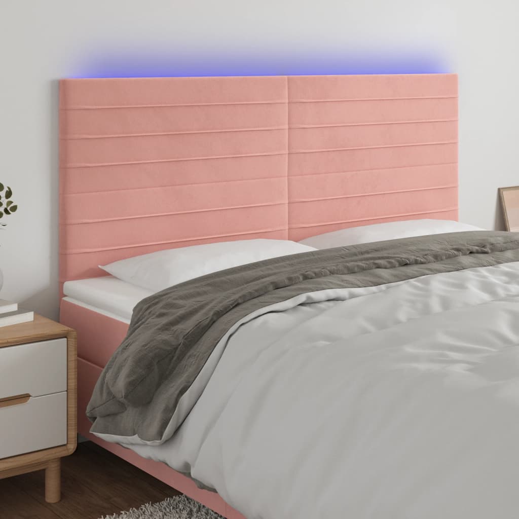 vidaXL Tăblie de pat cu LED, roz, 200x5x118/128 cm, catifea