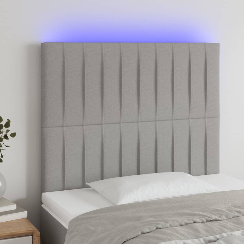 Čelo postele s LED světle šedé 80x5x118/128 cm textil