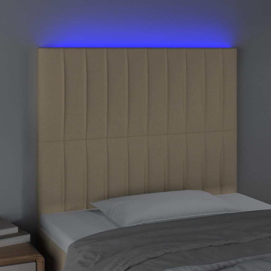 vidaXL Hoofdbord LED 80x5x118/128 cm stof crèmekleurig afbeelding