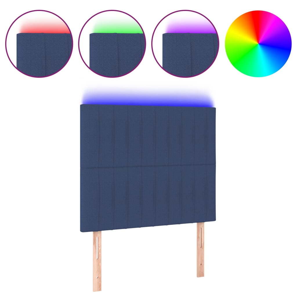 vidaXL Čelo postele s LED modré 80x5x118/128 cm textil