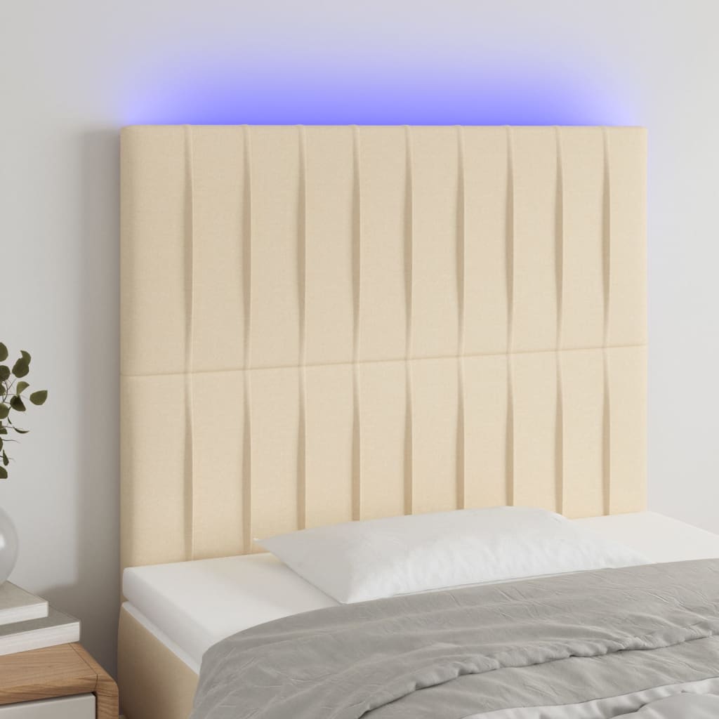 vidaXL Tăblie de pat cu LED, crem, 90x5x118/128 cm, textil