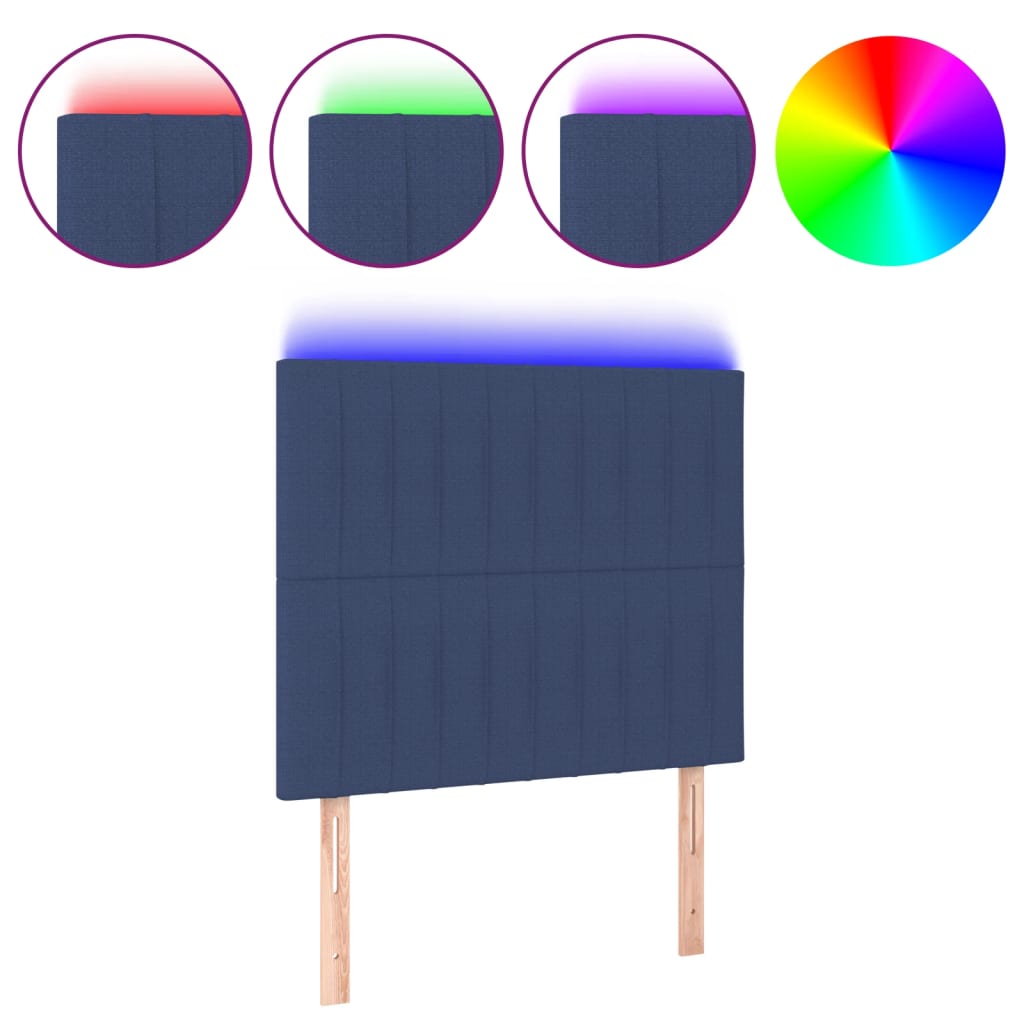 vidaXL Čelo postele s LED modré 90x5x118/128 cm textil
