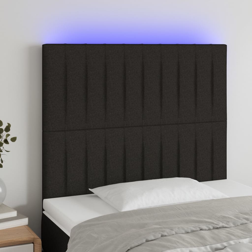 vidaXL sengegavl med LED-lys 100x5x118/128 cm stof sort