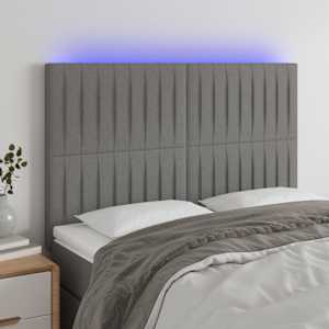 Čelo postele s LED tmavě šedé 144x5x118/128 cm textil - obrázek 1