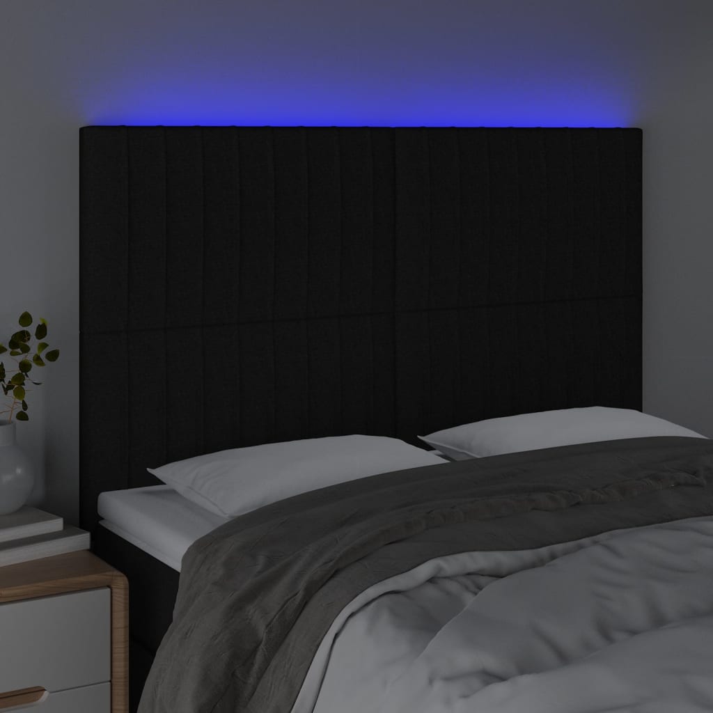 vidaXL Hoofdbord LED 144x5x118/128 cm stof zwart afbeelding