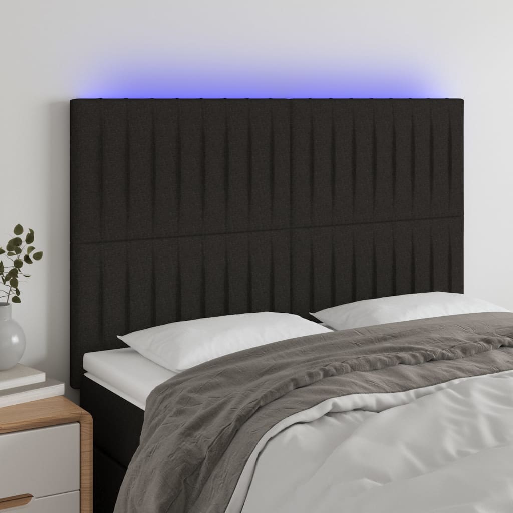 vidaXL Tăblie de pat cu LED, negru, 144x5x118/128 cm, textil