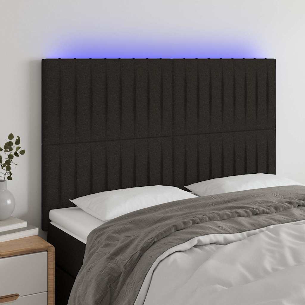 Sengegavl Med LED-lys Stof - Sort / 144 X 5 x 118/128 cm