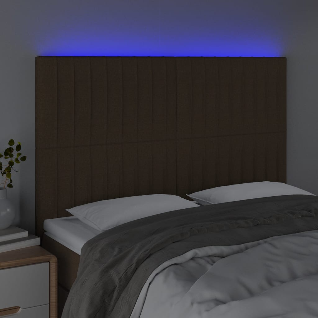 vidaXL Hoofdbord LED 144x5x118/128 cm stof donkerbruin afbeelding