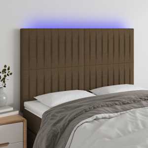 Čelo postele s LED tmavě hnědé 144x5x118/128 cm textil - obrázek 1
