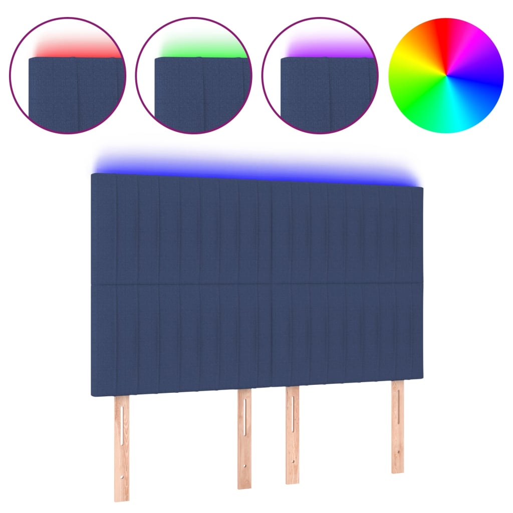 vidaXL Čelo postele s LED modré 144x5x118/128 cm textil