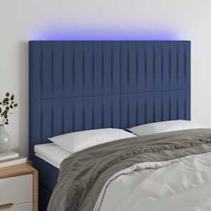LED posteljno vzglavje modro 144x5x118/128 cm blago