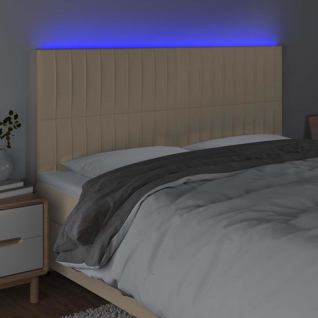 vidaXL Hoofdbord LED 160x5x118/128 cm stof crèmekleurig, foto 2