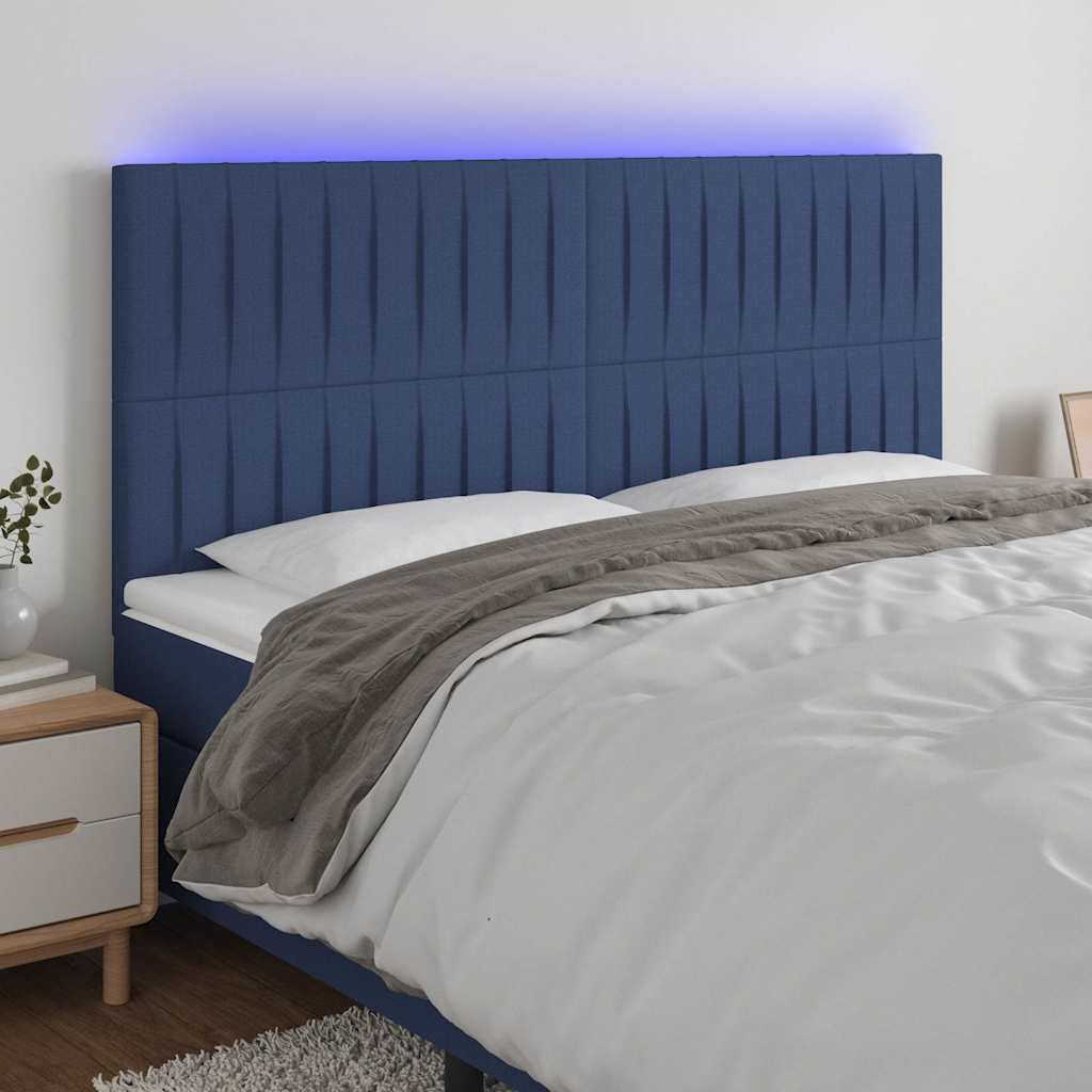 Sengegavl Med LED-lys Stof - Blå / 160 X 5 x 118/128 cm