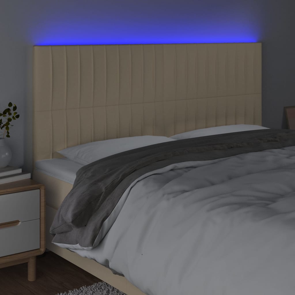 vidaXL Hoofdbord LED 180x5x118/128 cm stof crèmekleurig afbeelding