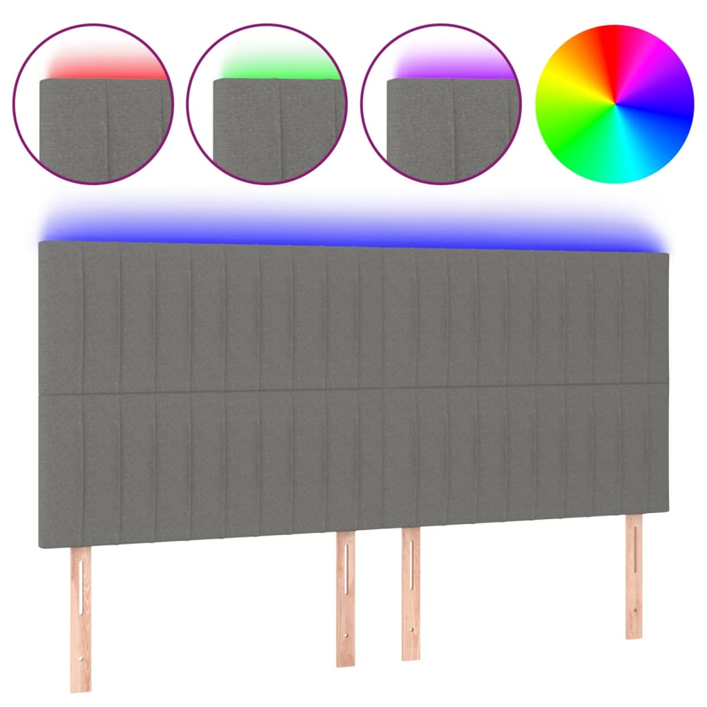 vidaXL Čelo postele s LED tmavě šedé 200x5x118/128 cm textil