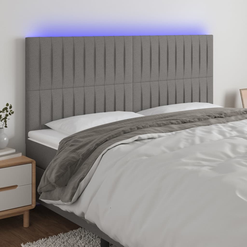 vidaXL Tête de lit à LED Gris foncé 200x5x118/128 cm Tissu