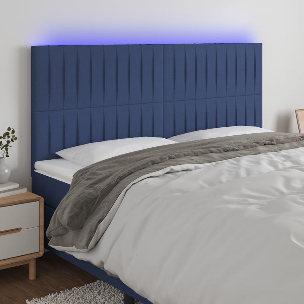 Čelo postele s LED modrá 200x5x118/128 cm textil
