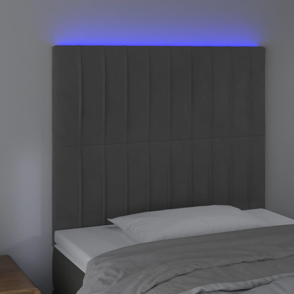 vidaXL Hoofdbord LED 80x5x118/128 cm fluweel donkergrijs afbeelding