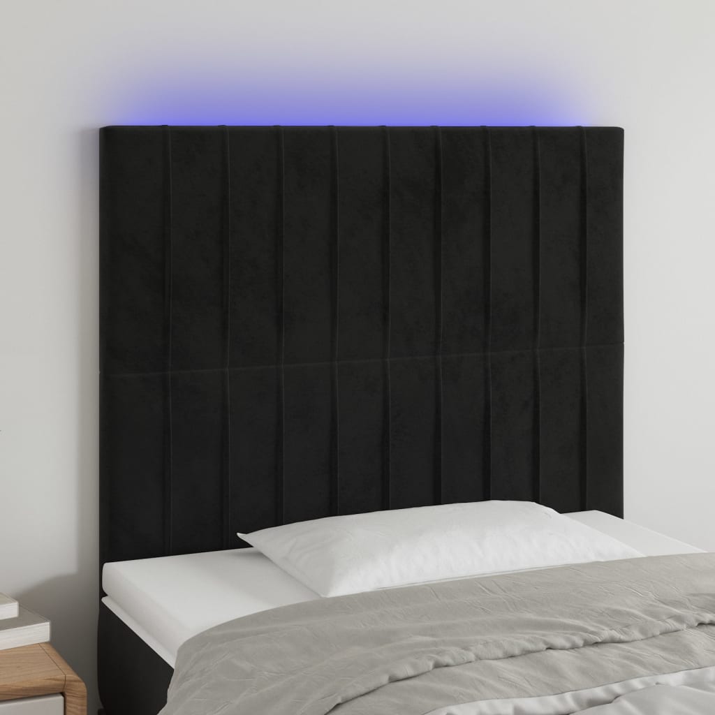 vidaXL sengegavl med LED-lys 80x5x118/128 cm fløjl sort