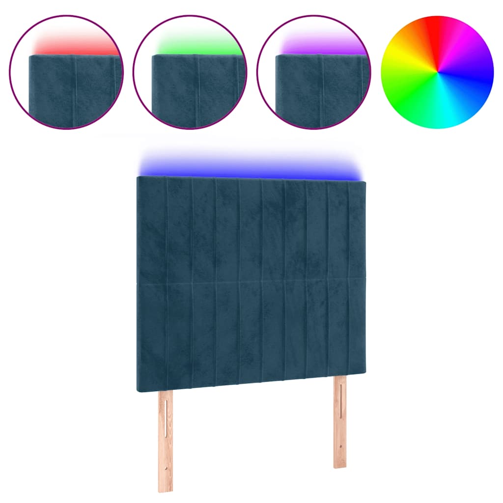 Levně vidaXL Čelo postele s LED tmavě modré 80x5x118/128 cm samet