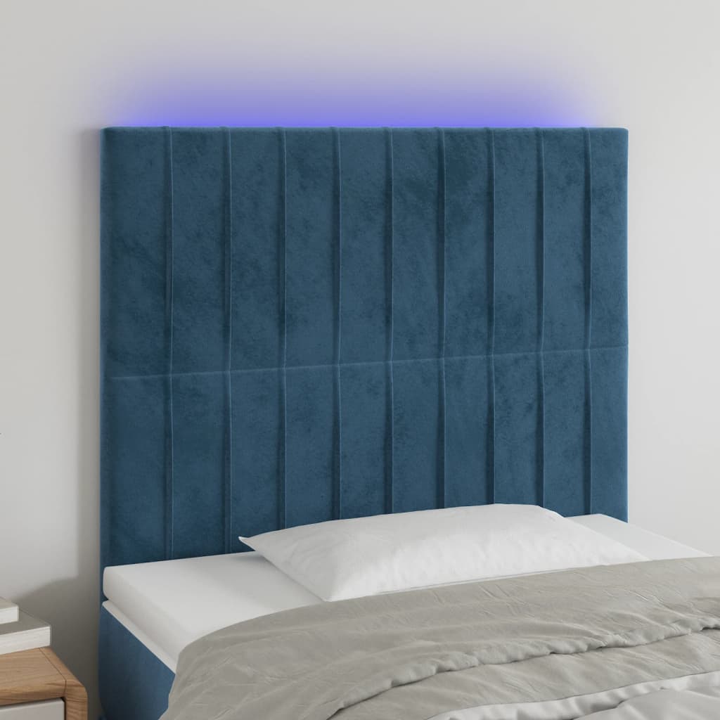 vidaXL TÄƒblie de pat cu LED, albastru Ã®nchis, 80x5x118/128cm, catifea
