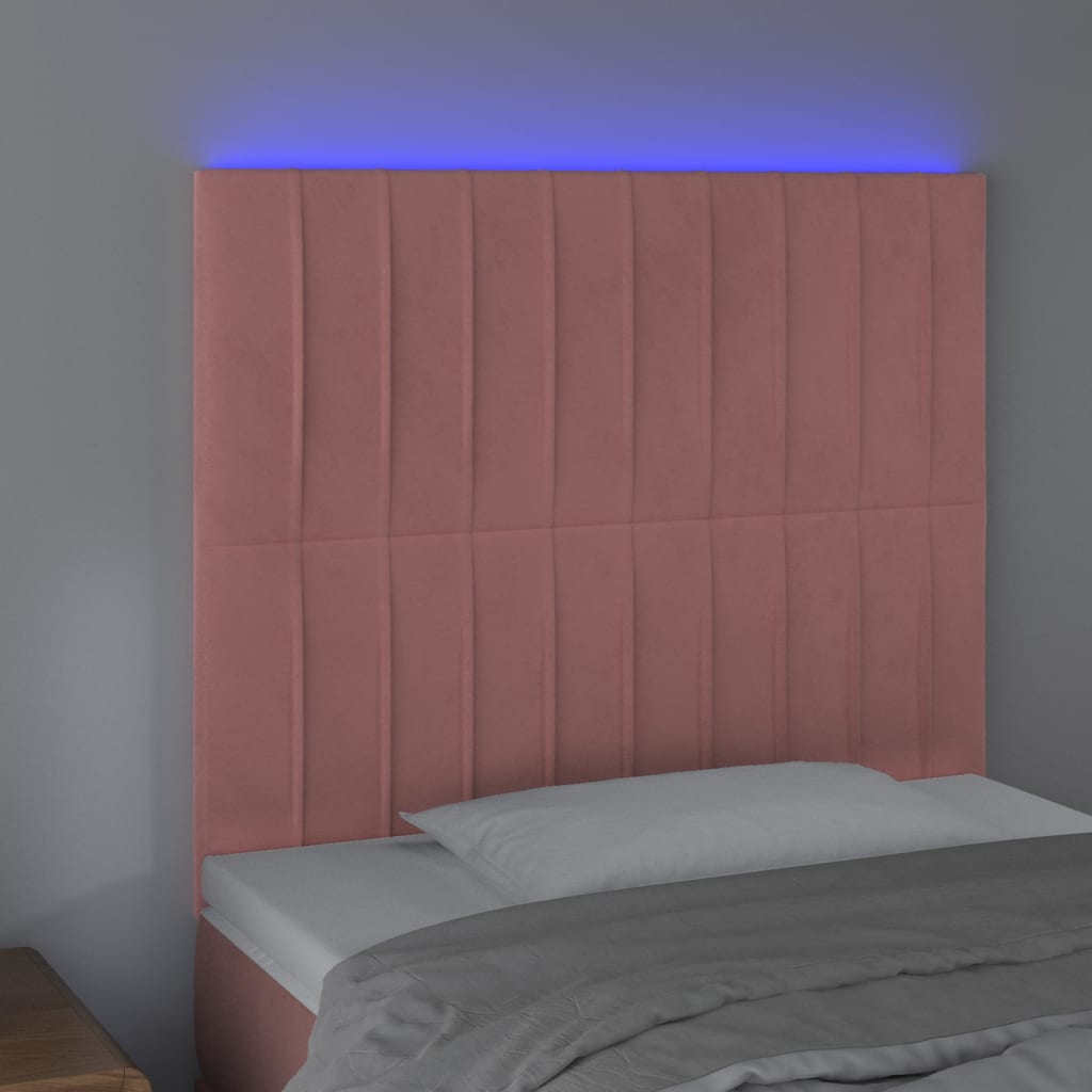 vidaXL Hoofdbord LED 80x5x118/128 cm fluweel roze afbeelding