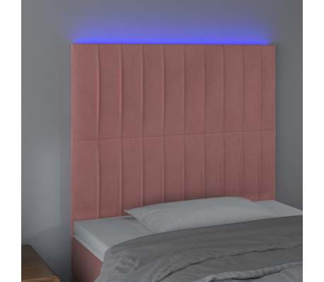 vidaXL Cabeceira de cama c/ luzes LED veludo 80x5x118/128 cm rosa