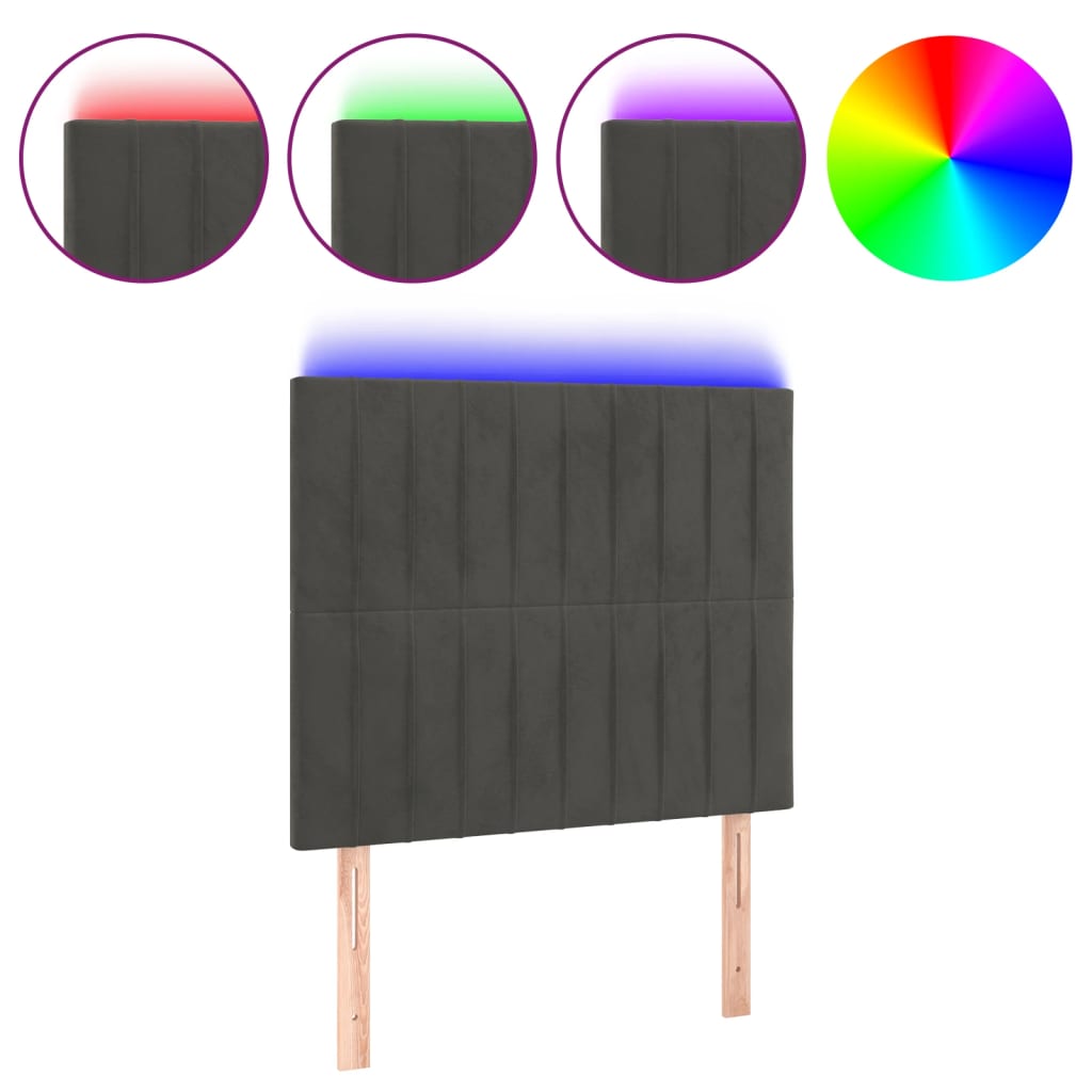 vidaXL Čelo postele s LED tmavě šedé 100x5x118/128 cm samet