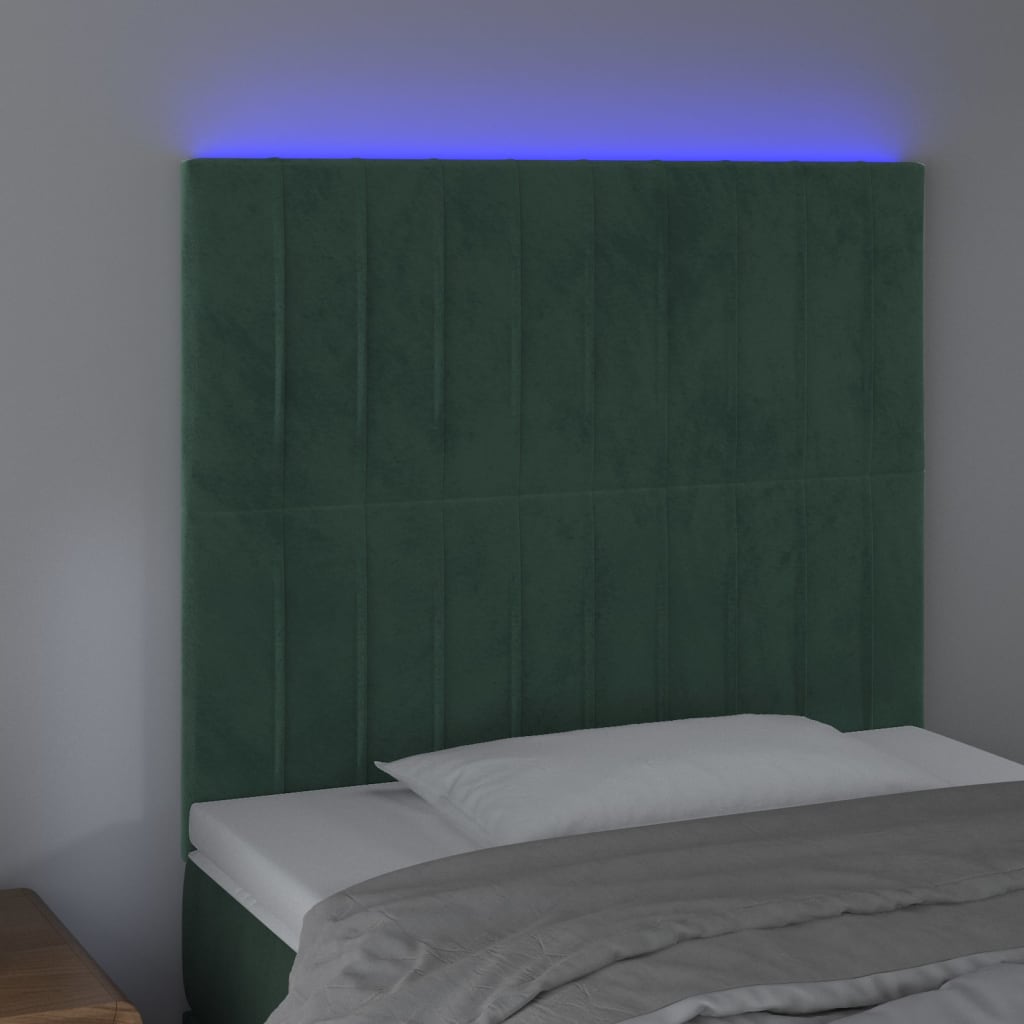 vidaXL Hoofdbord LED 100x5x118/128 cm fluweel donkergroen afbeelding