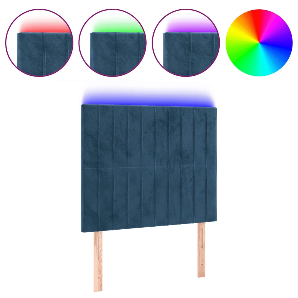 vidaXL Čelo postele s LED tmavě modré 100x5x118/128 cm samet