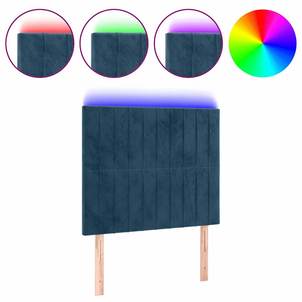 vidaXL Hoofdbord LED 100x5x118/128 cm fluweel donkerblauw blauw, foto 3