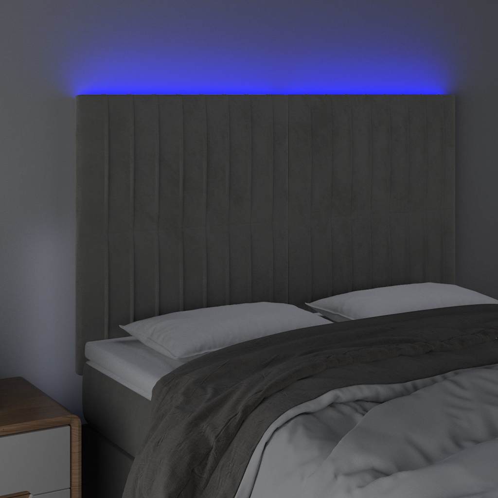 vidaXL Hoofdbord LED 144x5x118/128 cm fluweel lichtgrijs grijs, foto 2