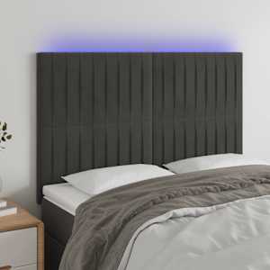 Čelo postele s LED tmavě šedé 144x5x118/128 cm samet - obrázek 1