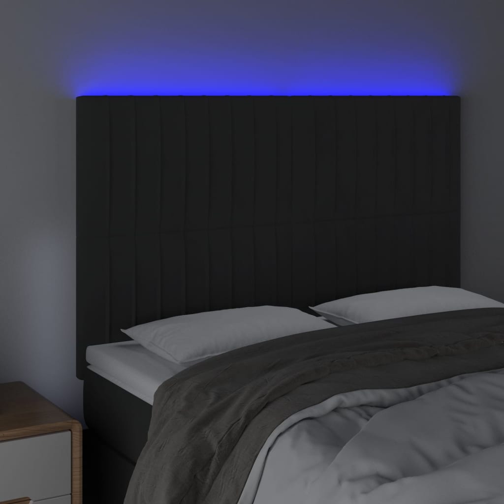 vidaXL Hoofdbord LED 144x5x118/128 cm fluweel zwart afbeelding