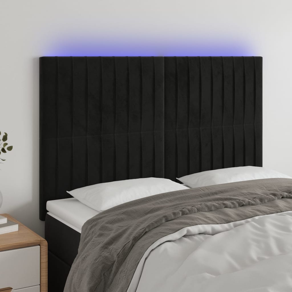 Čelo postele s LED černé 144x5x118/128 cm samet