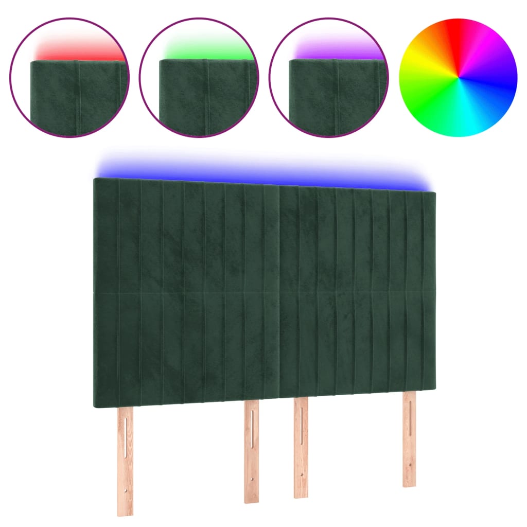 vidaXL Čelo postele s LED tmavě zelená 144x5x118/128 cm samet