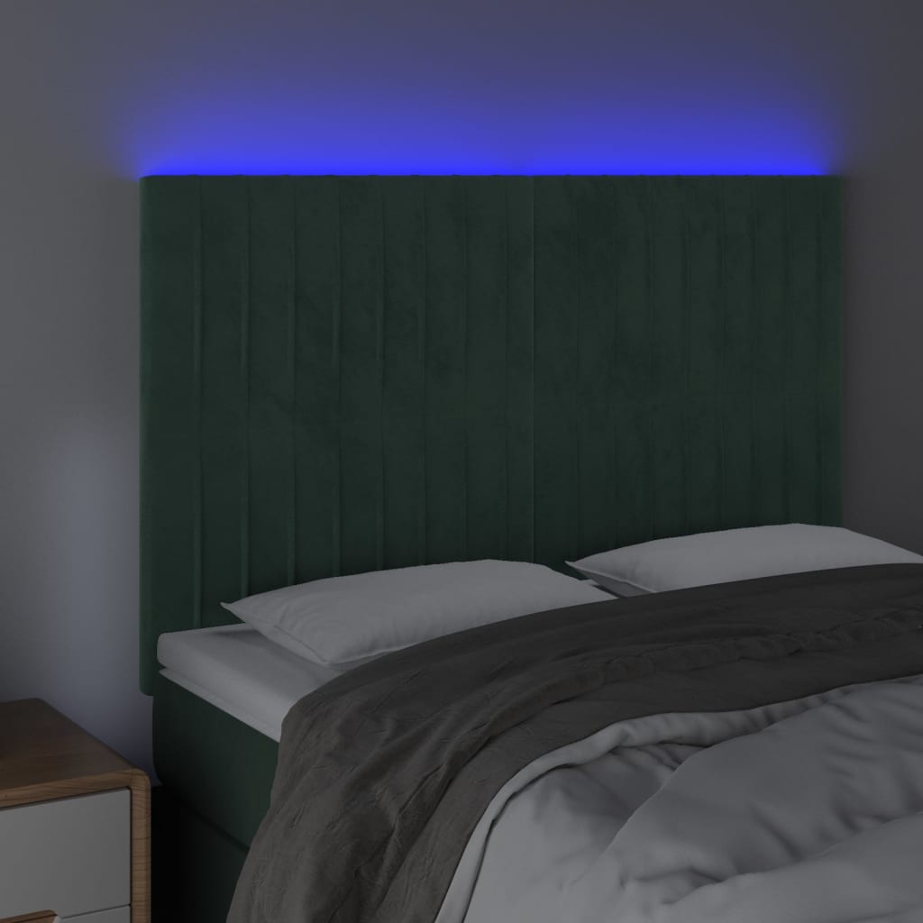 vidaXL Hoofdbord LED 144x5x118/128 cm fluweel donkergroen afbeelding