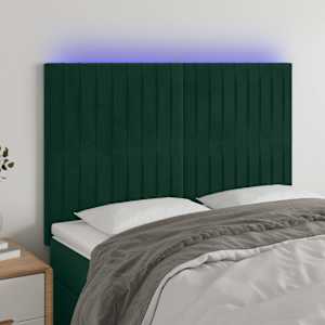 Čelo postele s LED tmavě zelená 144x5x118/128 cm samet - obrázek 1