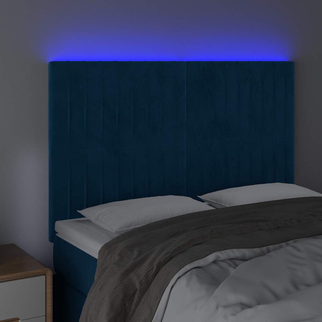 vidaXL Hoofdbord LED 144x5x118/128 cm fluweel donkerblauw blauw, foto 2