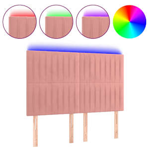 Čelo postele s LED růžové 144x5x118/128 cm samet - obrázek 2