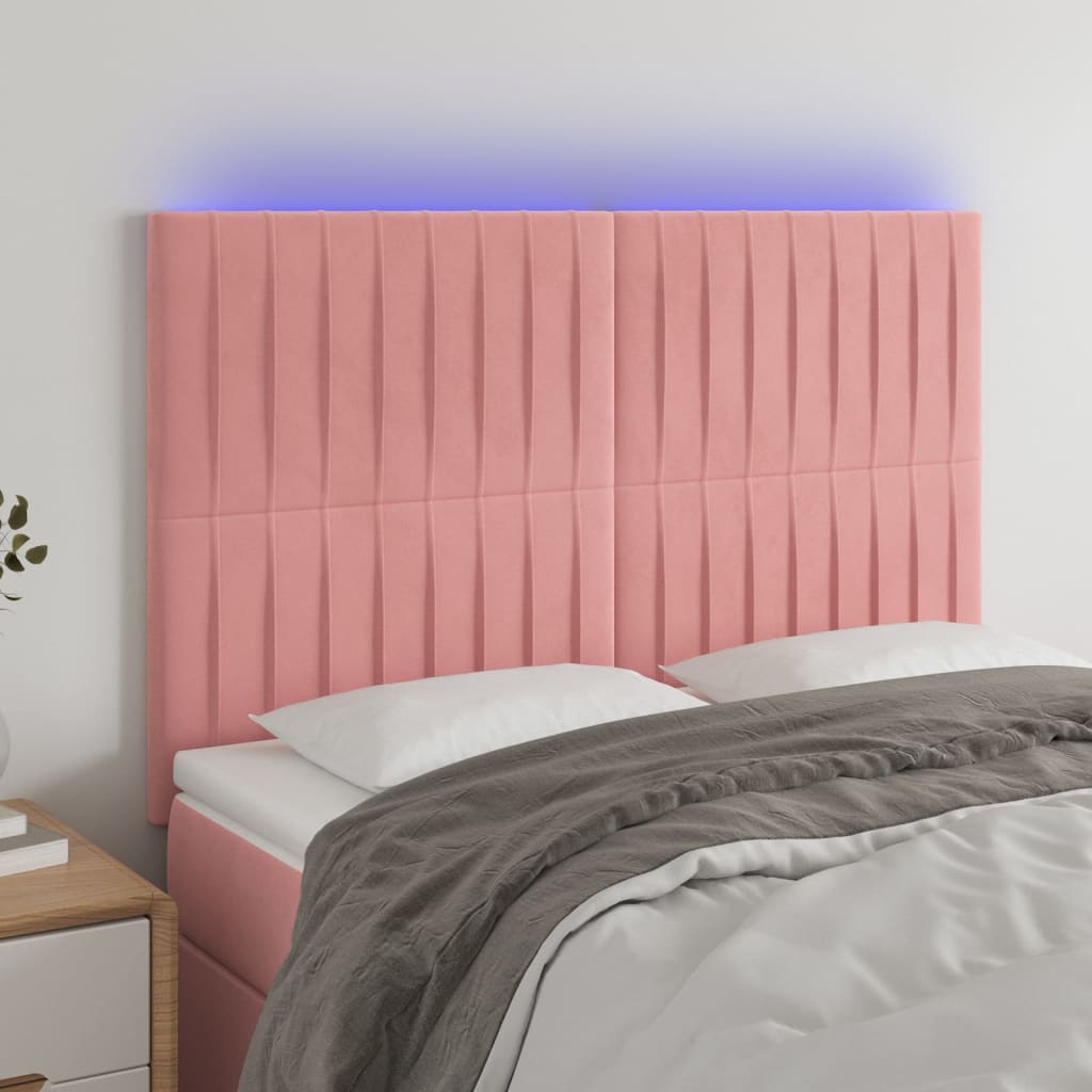 Čelo postele s LED růžové 144x5x118/128 cm samet