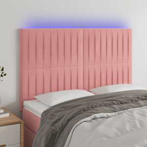 Čelo postele s LED růžové 144x5x118/128 cm samet - obrázek 1