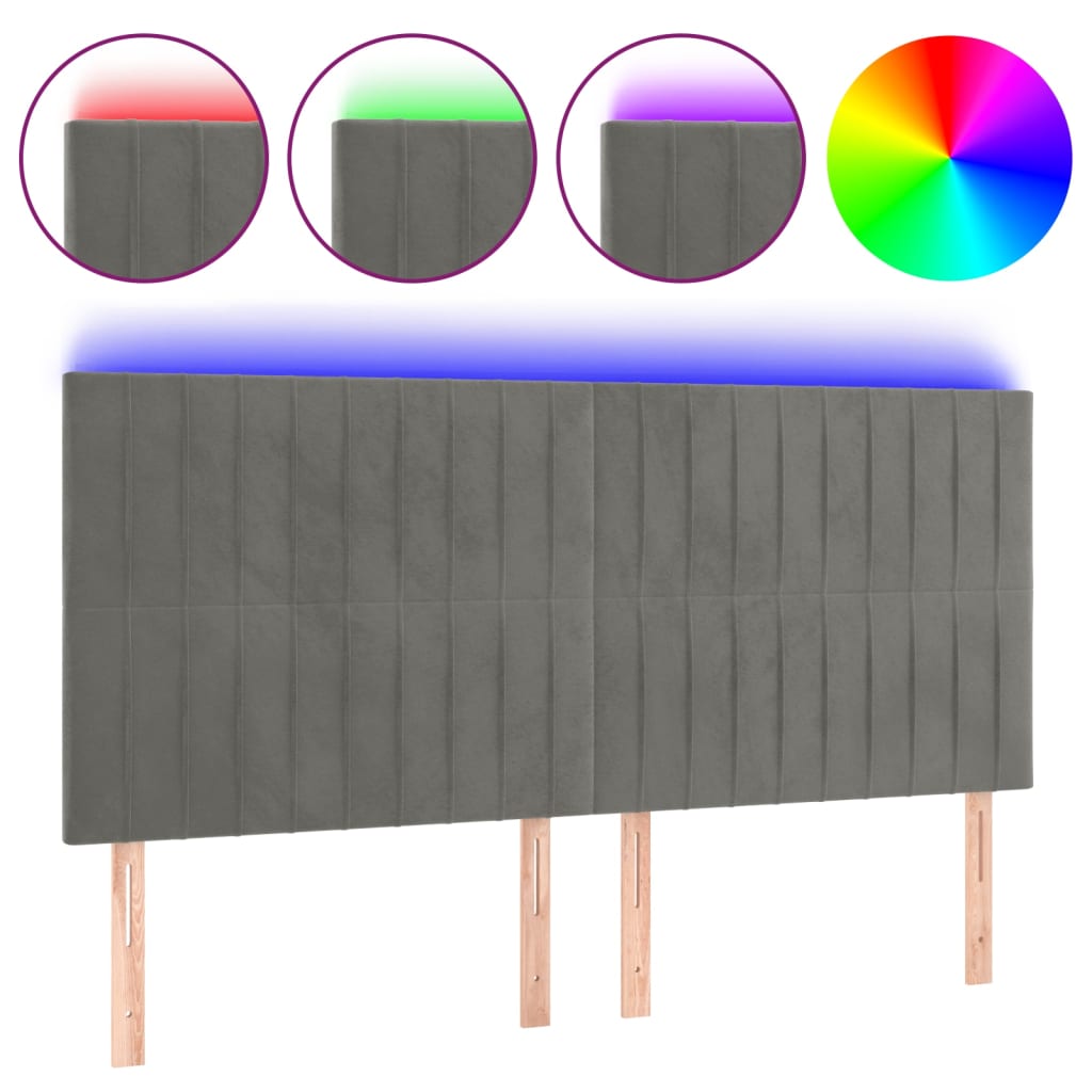 vidaXL Čelo postele s LED světle šedé 160x5x118/128 cm samet