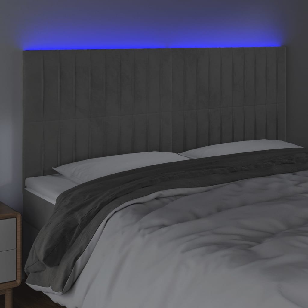 vidaXL Hoofdbord LED 160x5x118/128 cm fluweel lichtgrijs afbeelding