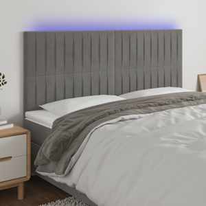 Čelo postele s LED světle šedé 160x5x118/128 cm samet - obrázek 1