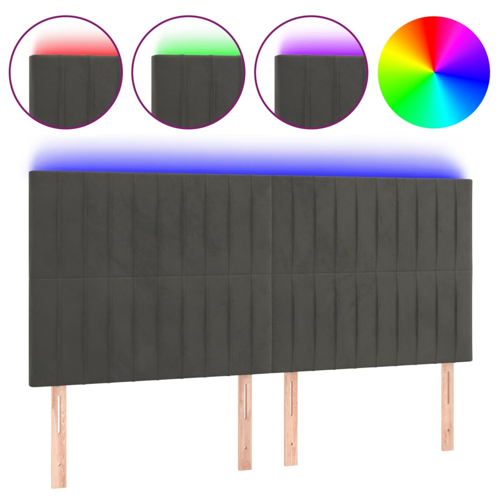 vidaXL Čelo postele s LED tmavě šedé 160x5x118/128 cm samet