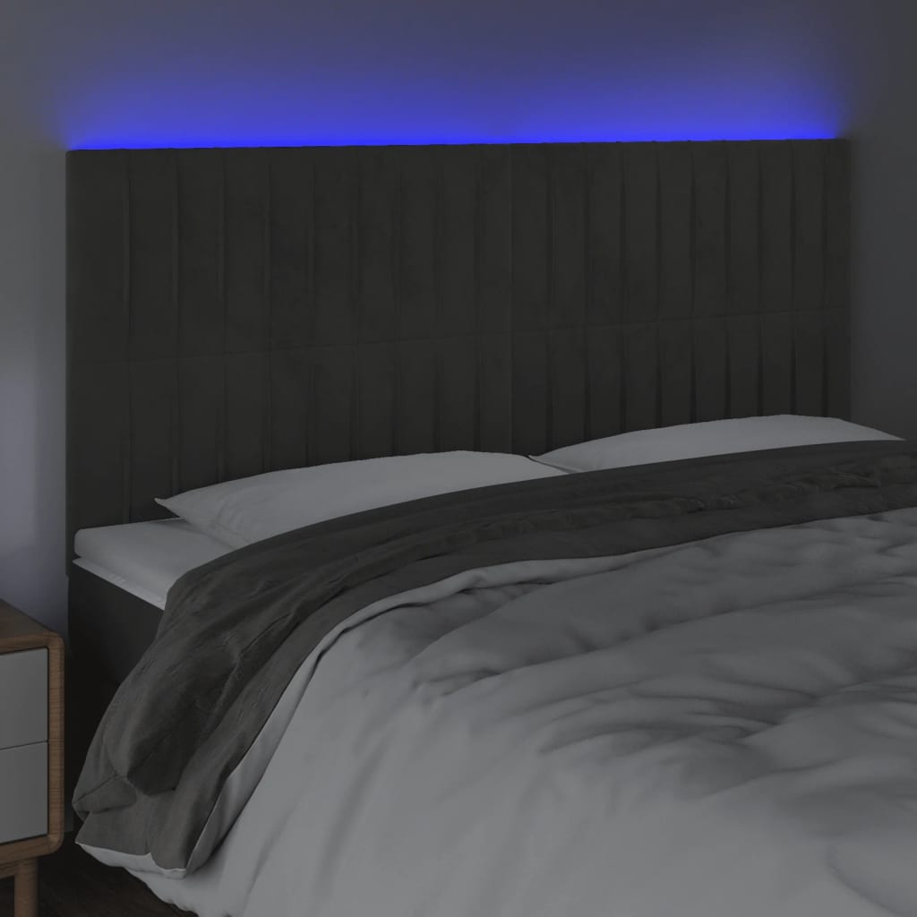 vidaXL Hoofdbord LED 160x5x118/128 cm fluweel donkergrijs afbeelding
