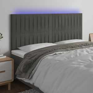 Čelo postele s LED tmavě šedé 160x5x118/128 cm samet - obrázek 1