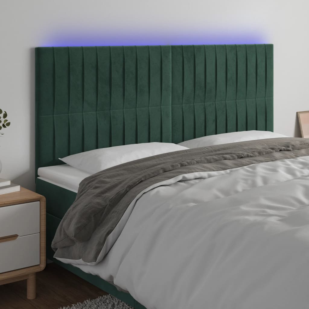 Čelo postele s LED tmavě zelená 160x5x118/128 cm samet