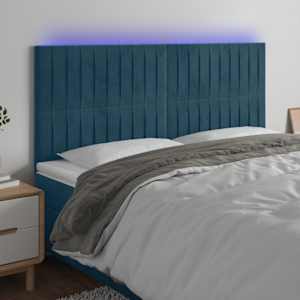 Čelo postele s LED tmavě modré 160x5x118/128 cm samet - obrázek 1